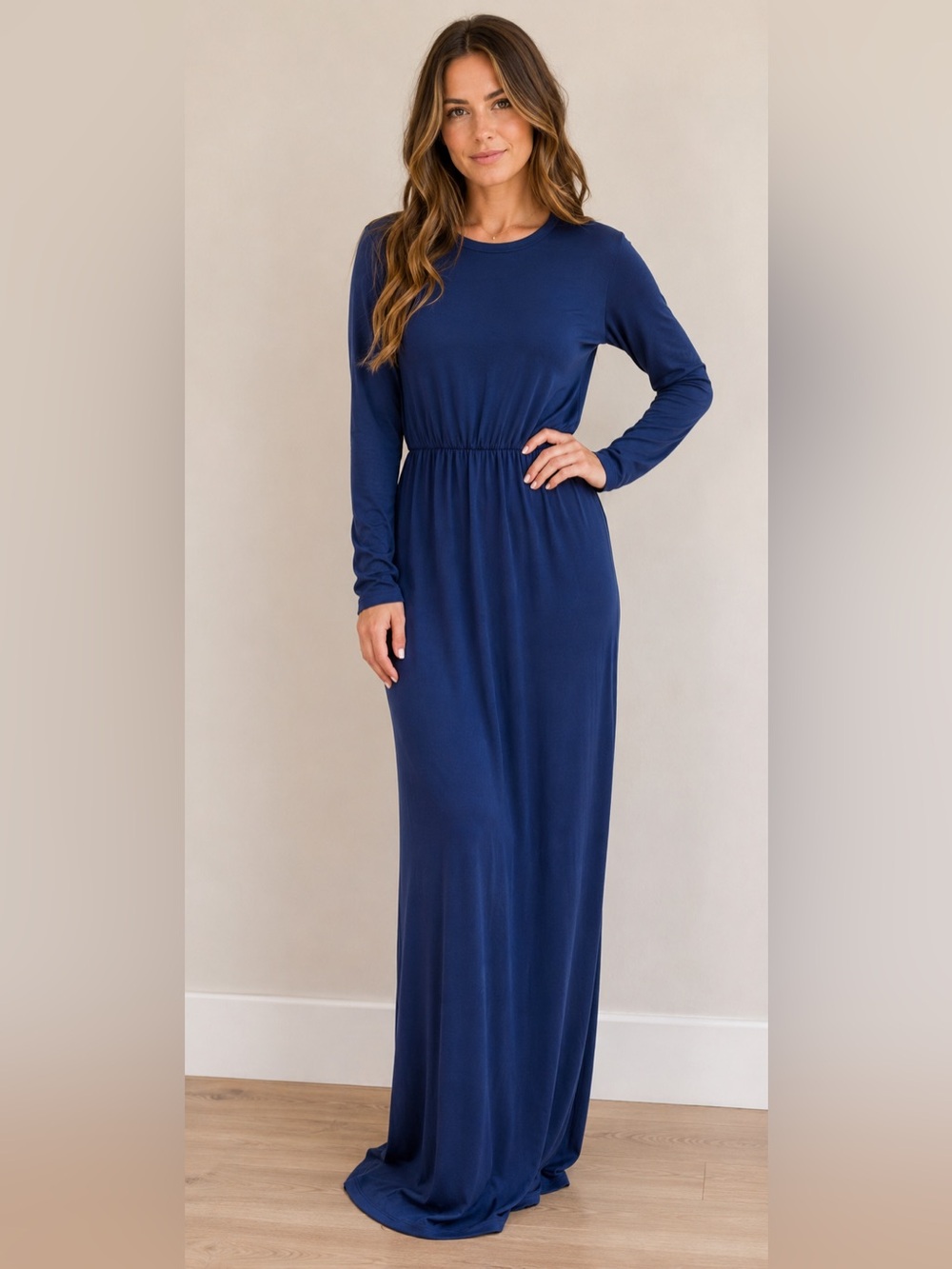 Wren & Ivory Cobalt Blue Long Sleeve Maxi Dress Elastic Waist NWT‎ Small